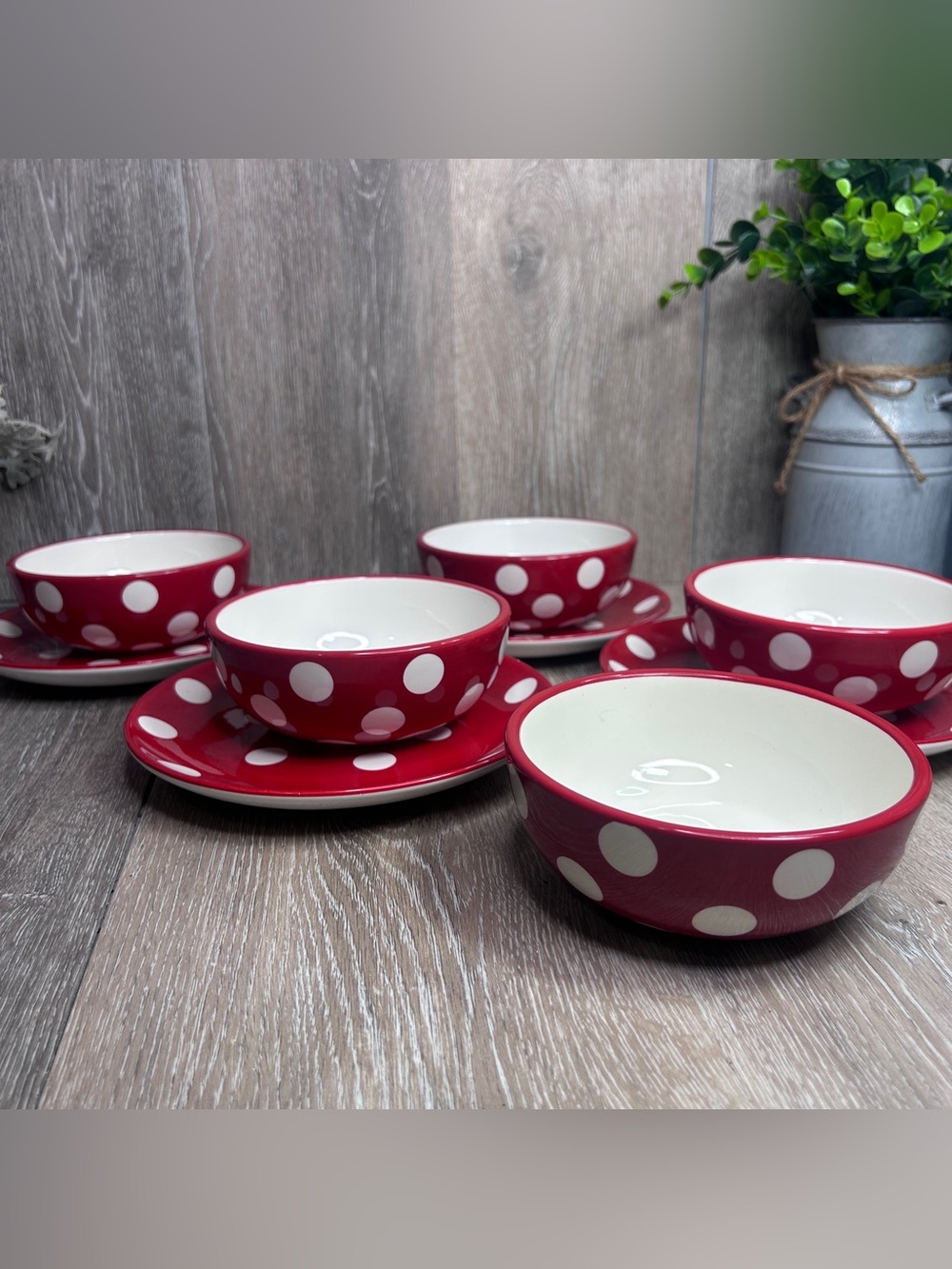 Sur La Table 9 Pc Red Polka Dot Dishes – 5 Bowls 4 Plates Ceramic Set